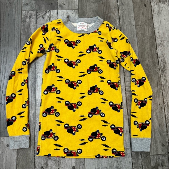 Hanna Andersson 130 US 8 Yellow motorcycle Long John Pajamas Set PJs - Picture 2 of 6